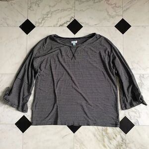 Susina Black & While Striped Bell Sleeve Top